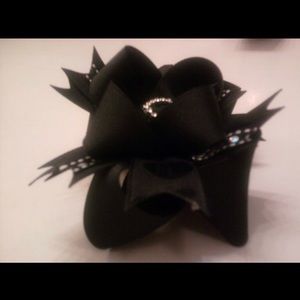 Black and Rhinestone Heart Boutique Hair Bow